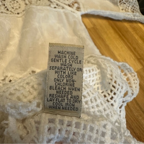 Women's S White Cotton Tunic Lace Crochet Boho Peasant Hippie 3/4 Sleeve - Picture 12 of 12